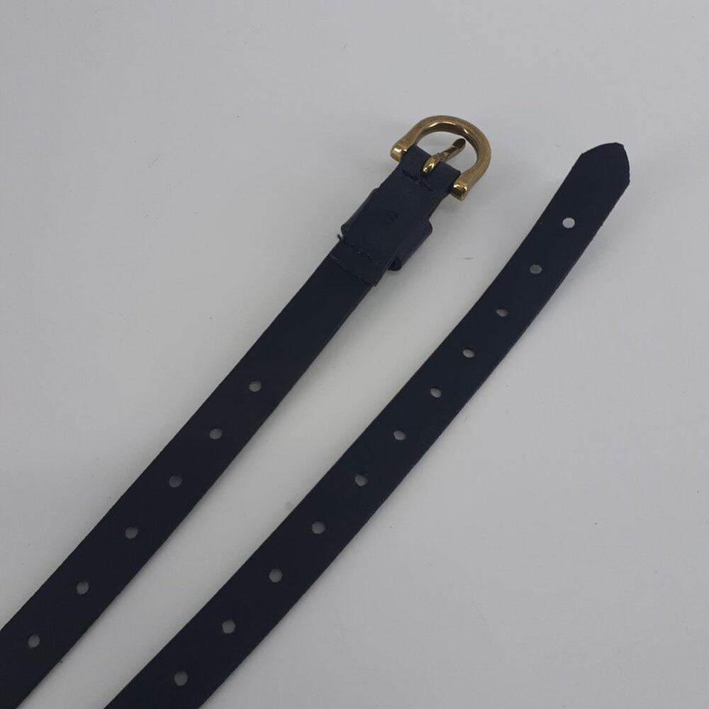 Women Fashion Skinny Dress Belt Black Gold Tone Brass Buckle - Picture 4 of 9